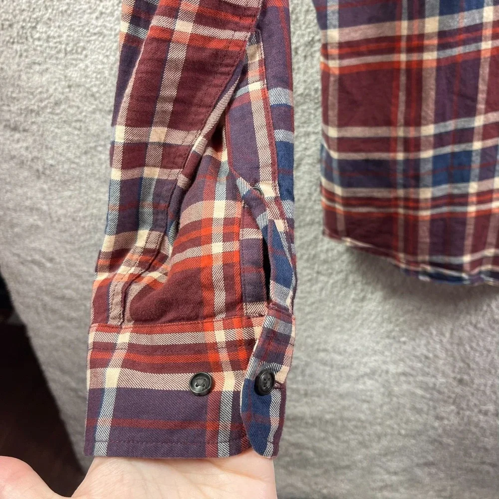 Banana Republic Luxe Flannel Slim Shirt Mens L Burgundy Plaid